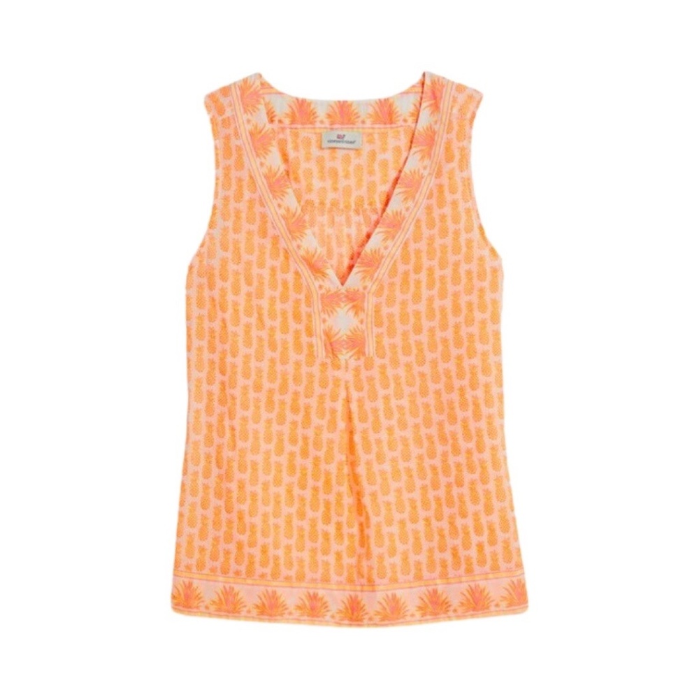 NWT VINEYARD VINES $118 PINEAPPLE BORDER PRINT SLEEVELESS TOP XS!